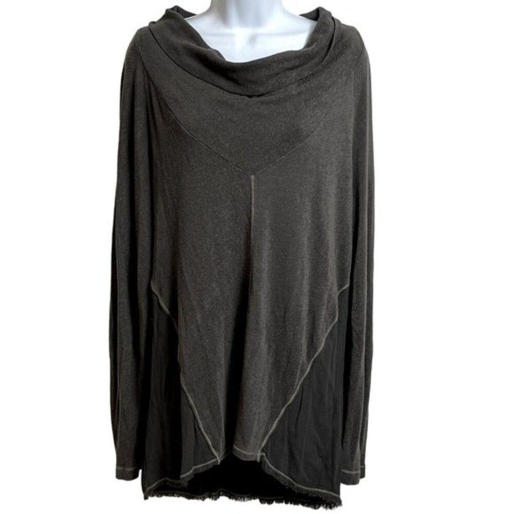 XCVI Womens Tunic Top High Low Size M Long Sleeve Cowl Neck Gray Light Weight